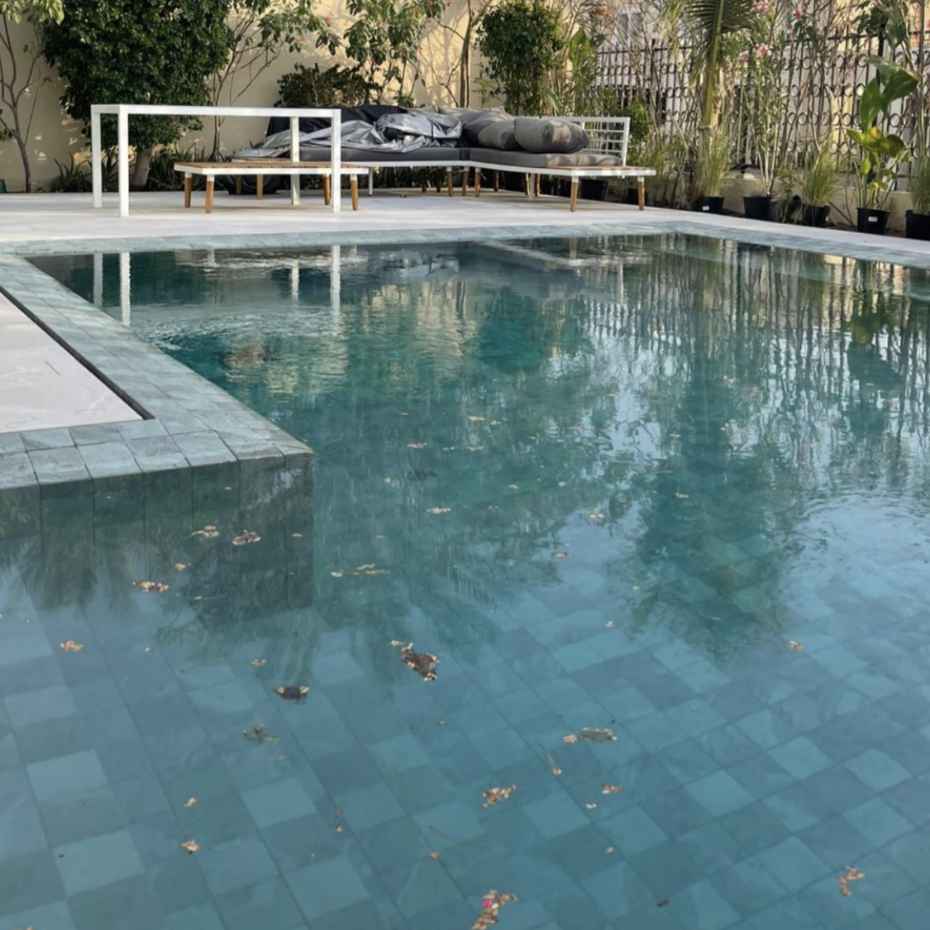 Swimming Pool with Alpine Green 100x100 Mosaic Pool Tiles