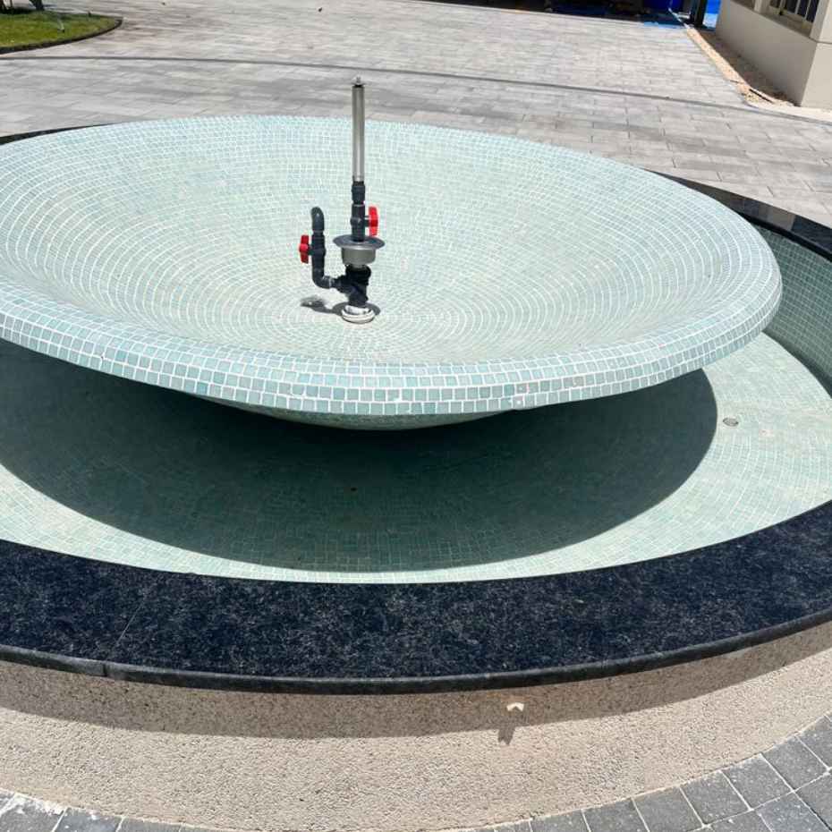 Water Fountain Adorned With EGM-201 Light Green Glass Mosaic Pool Tiles