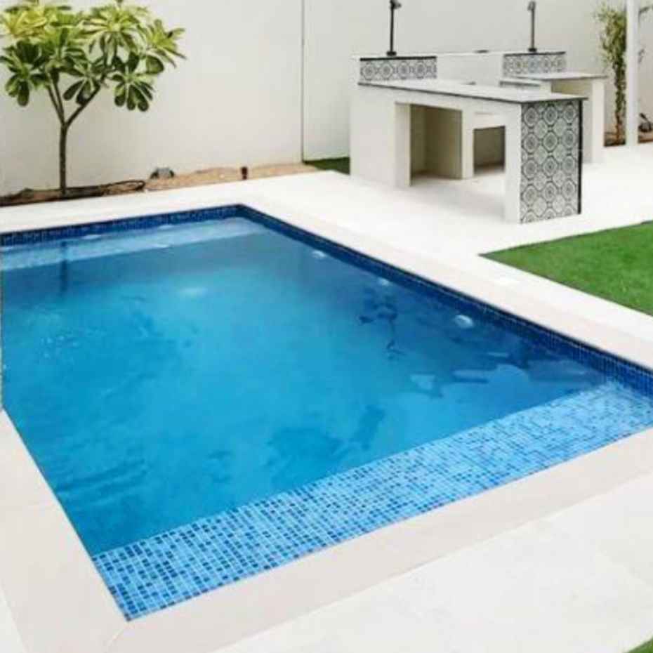 Cocktail Pool Made with Mix Blue Glass Mosaic Pool Tiles