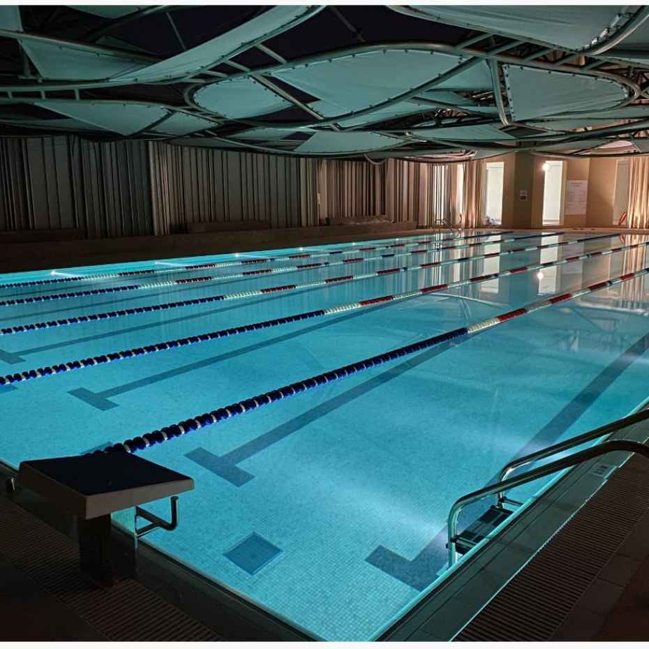 A Private Swimming Pool With Lane Lines Made Of EGM-Seal Glass Mosaic Swimming Pool Tiles