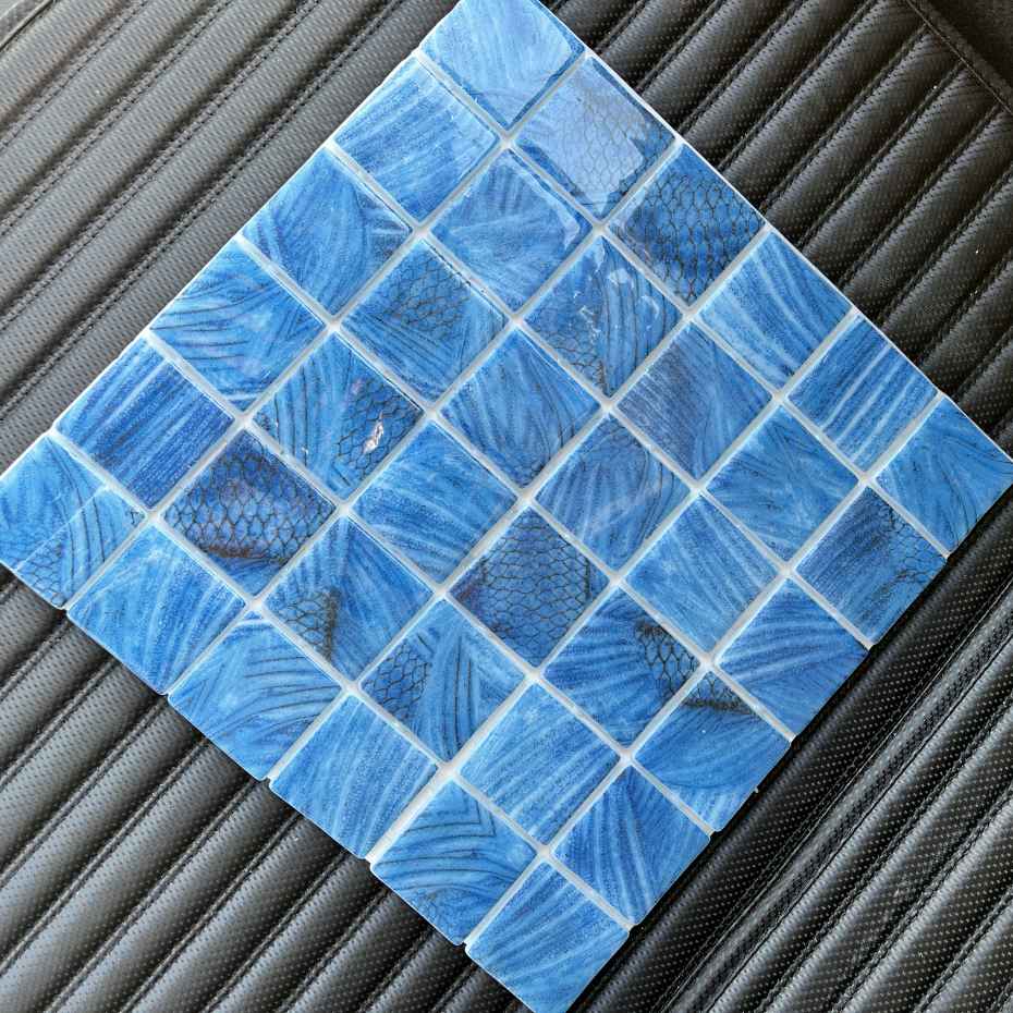 Close-Up Of An EGM-Barracuda Swimming Pool Tile From The Glass Mosaic Pool Tile Collection In Dubai, UAE