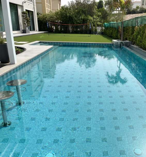 Jumeirah Island Pool Adorned With 201 Light Green Glass Mosaic Swimming Pool Tile